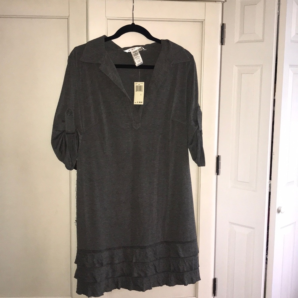 Grey max studio dress with ruffle & 3/4 sleeve